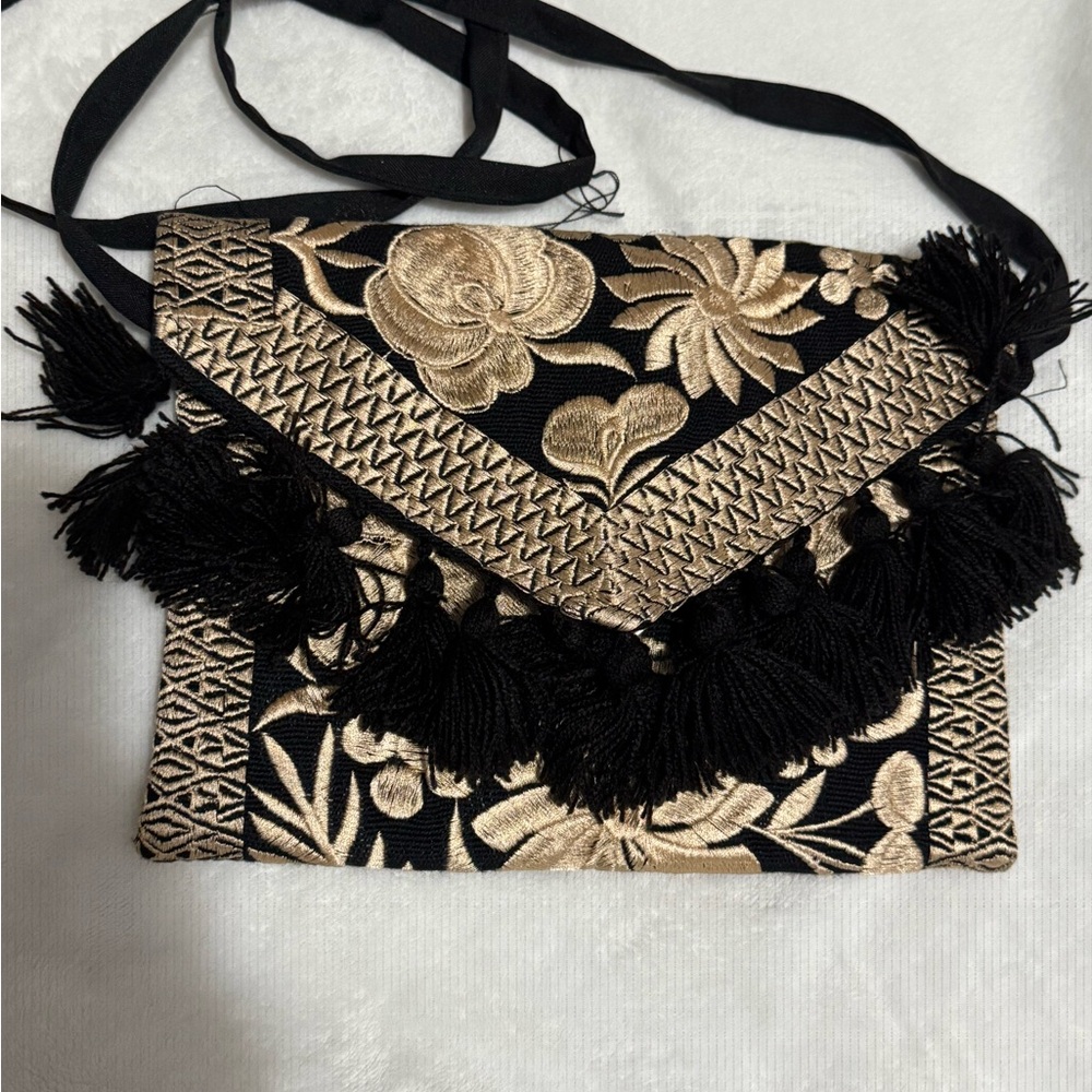 Elegant Black and Gold Floral Women's Bag